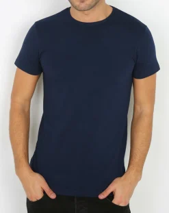 T-Shirt Col V Manches Courtes marine