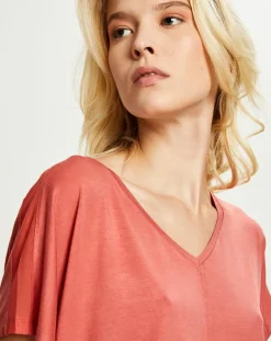 T-Shirt col V pêche