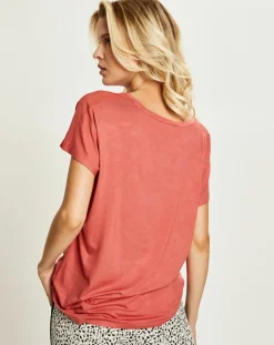 T-Shirt col V pêche