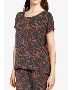 T-Shirt de pyjama Volcano imprimé noir/orange