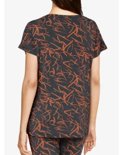 T-Shirt de pyjama Volcano imprimé noir/orange