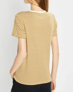 T-Shirt en Coton à rayures marron/blanc