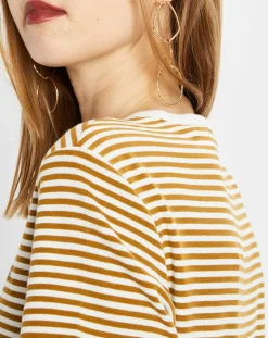 T-Shirt en Coton à rayures marron/blanc