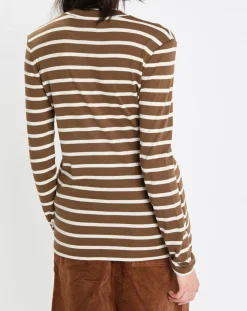 T-Shirt en Coton mélangé Turtle rayé écru/marron