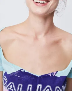 T-Shirt fin imprimé turquoise/multicolore