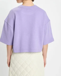 T-Shirt gaufré manches 3/4 Boxy violet clair