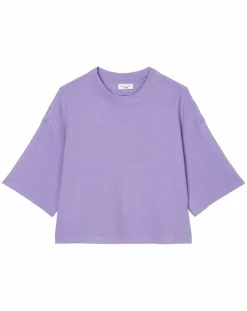 T-Shirt gaufré manches 3/4 Boxy violet clair