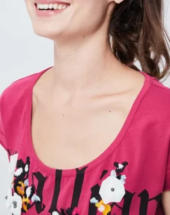 T-Shirt imprimé Gazette avec broderie et perle rose foncé/multicolore