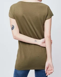 T-Shirt imprimé kaki foncé/rouge