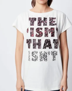 T-Shirt Long imprimé blanc cassé/noir/rose