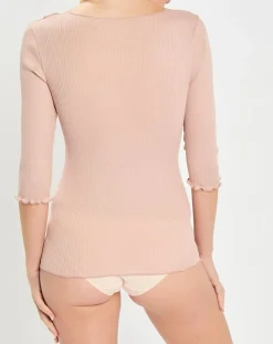 T-Shirt manches 3/4 col rond rose