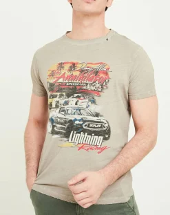 T-Shirt Print Racing beige