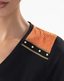 T-Shirt Signe noir/orange perlee