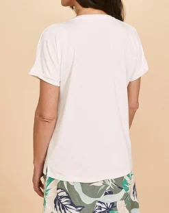 T-Shirt Tilleul à broderies blanc cassé