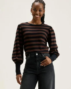 T-Shirt Vidoum rayé noir/brun