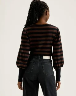 T-Shirt Vidoum rayé noir/brun