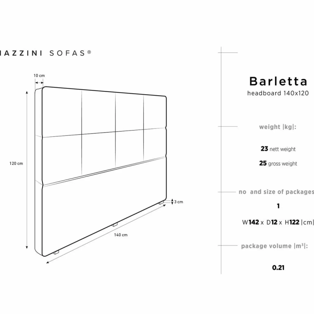 Tête de lit Barletta gris clair - 160x120 cm