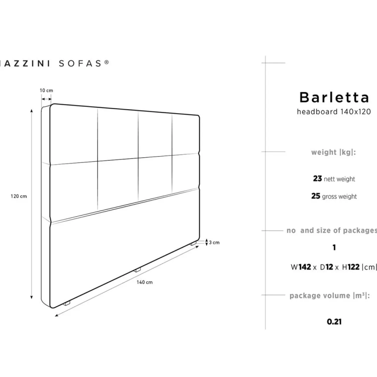 Tête de lit Barletta rose clair - 200x120 cm