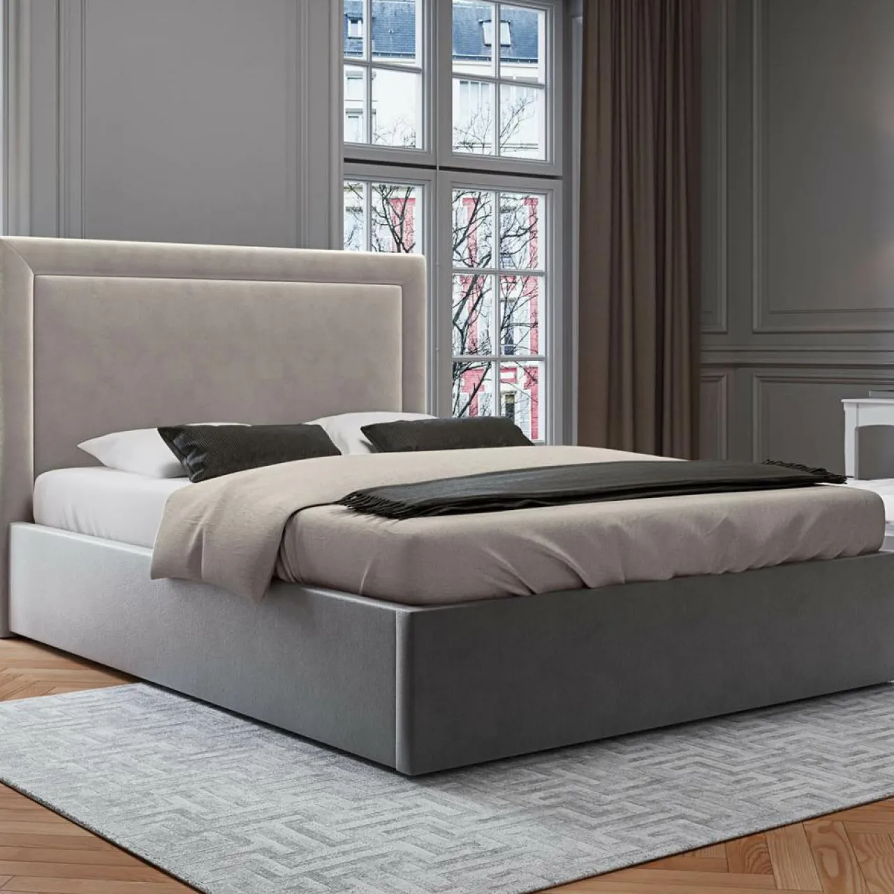 Tête de lit en Velours Primevere beige clair - 180x120 cm