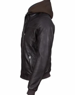 Veste à capuche en Cuir Briac marron