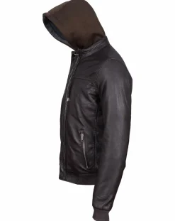 Veste à capuche en Cuir Briac marron