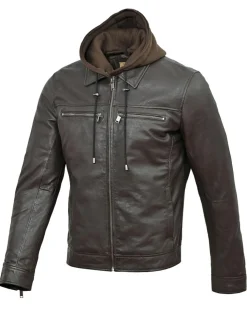 Veste à capuche en Cuir Niort marron