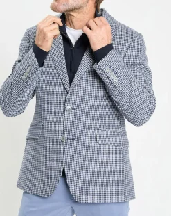 Veste à imprimé pied-de-poule bleue