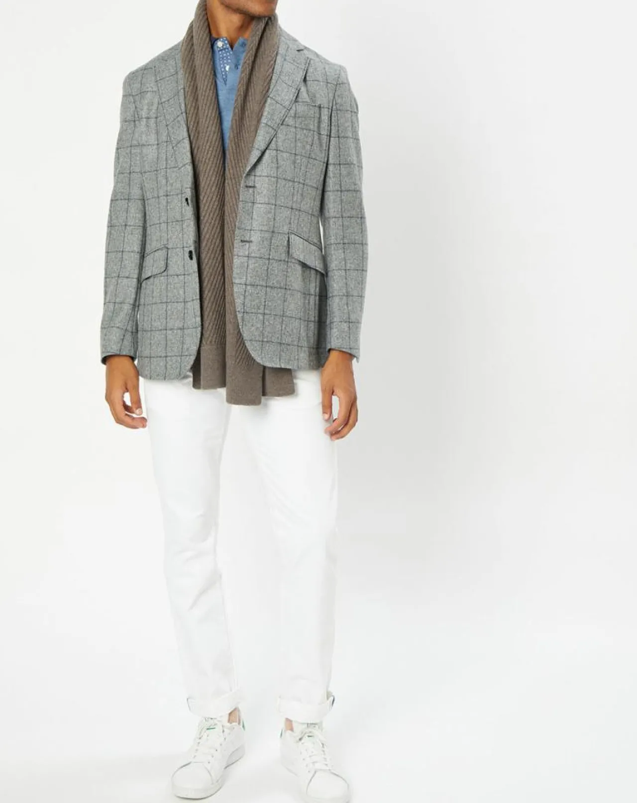 Veste 100% Laine à carreaux fins gris/bleu