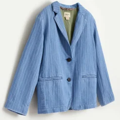Veste blazer Chick en Coton & Lin rayée bleue