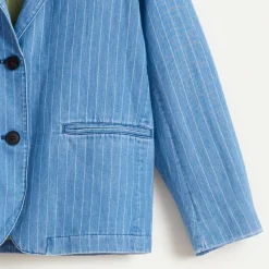 Veste blazer Chick en Coton & Lin rayée bleue