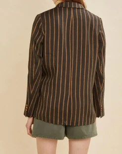 Veste blazer en Lin mélangé Valeria rayée kaki