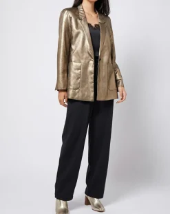 Veste blazer enduit métallisé coupe droite bronze
