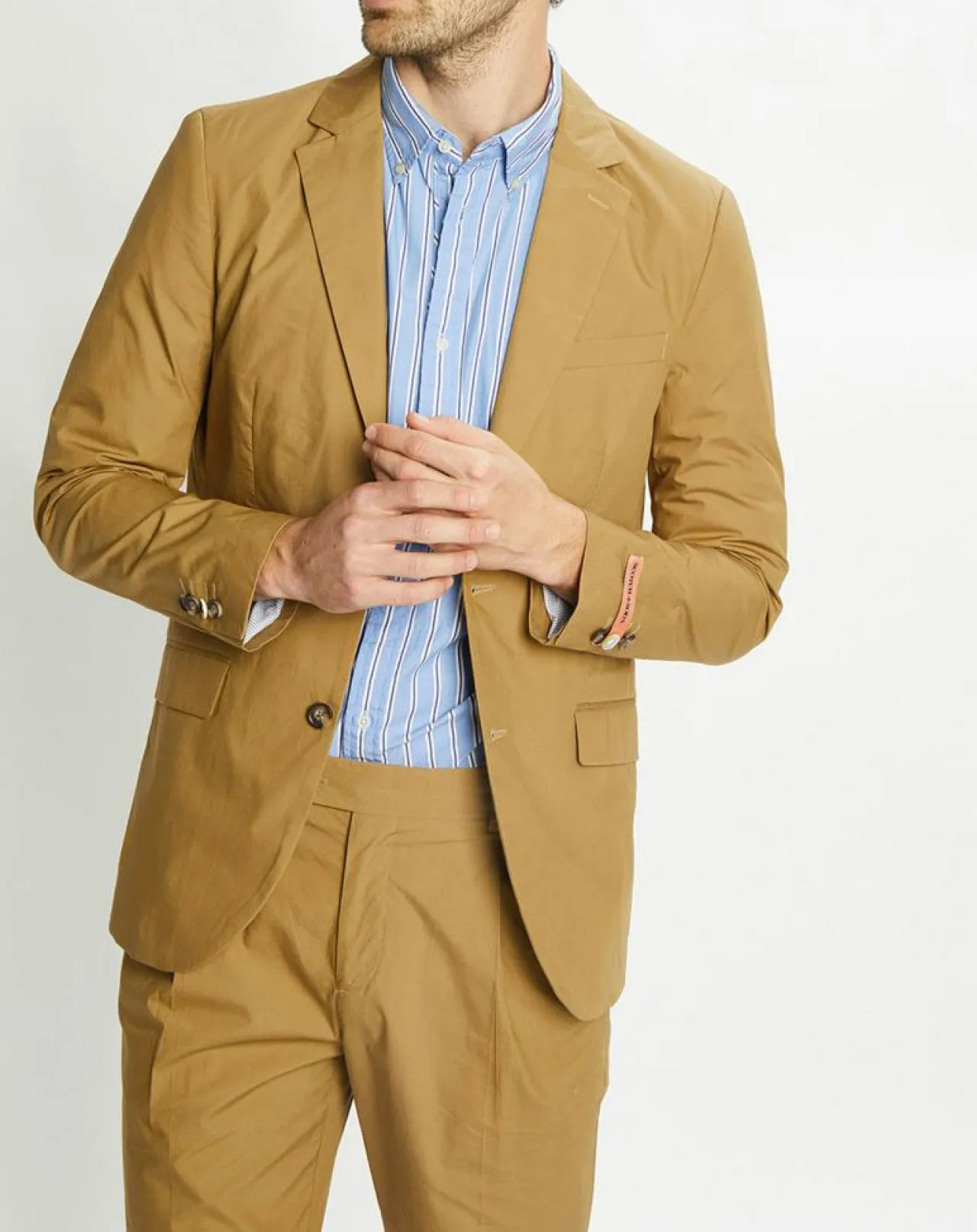 Veste Cintrée en Popeline Stretch 2 boutons camel