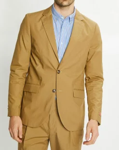 Veste Cintrée en Popeline Stretch 2 boutons camel