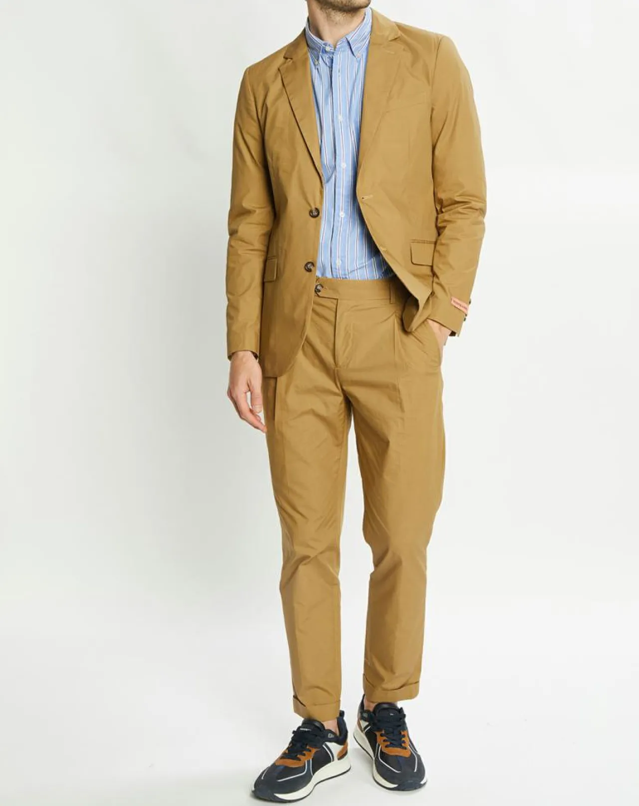 Veste Cintrée en Popeline Stretch 2 boutons camel