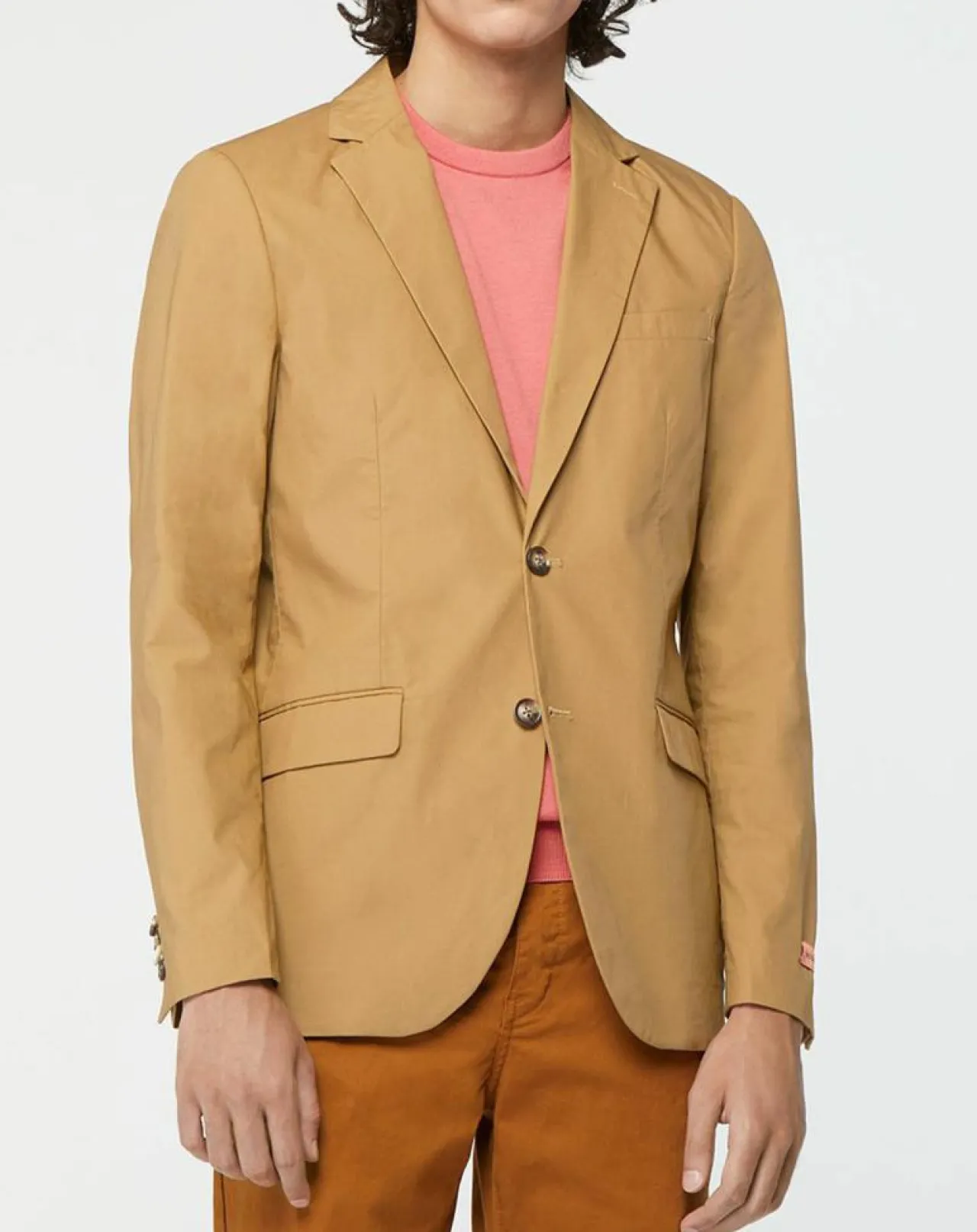 Veste Cintrée en Popeline Stretch 2 boutons camel