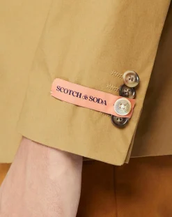 Veste Cintrée en Popeline Stretch 2 boutons camel