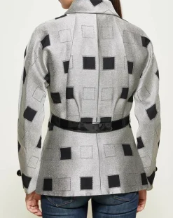 Veste courte à imprimé géométriques argenté/noir