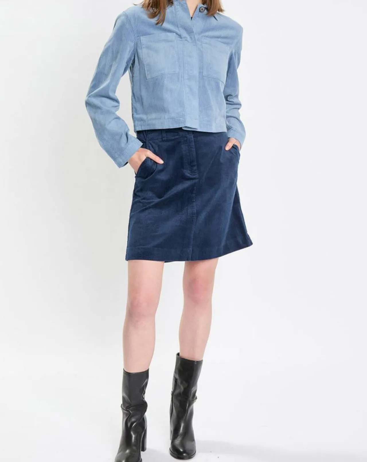 Veste courtes en Velours côtelé bleu ciel