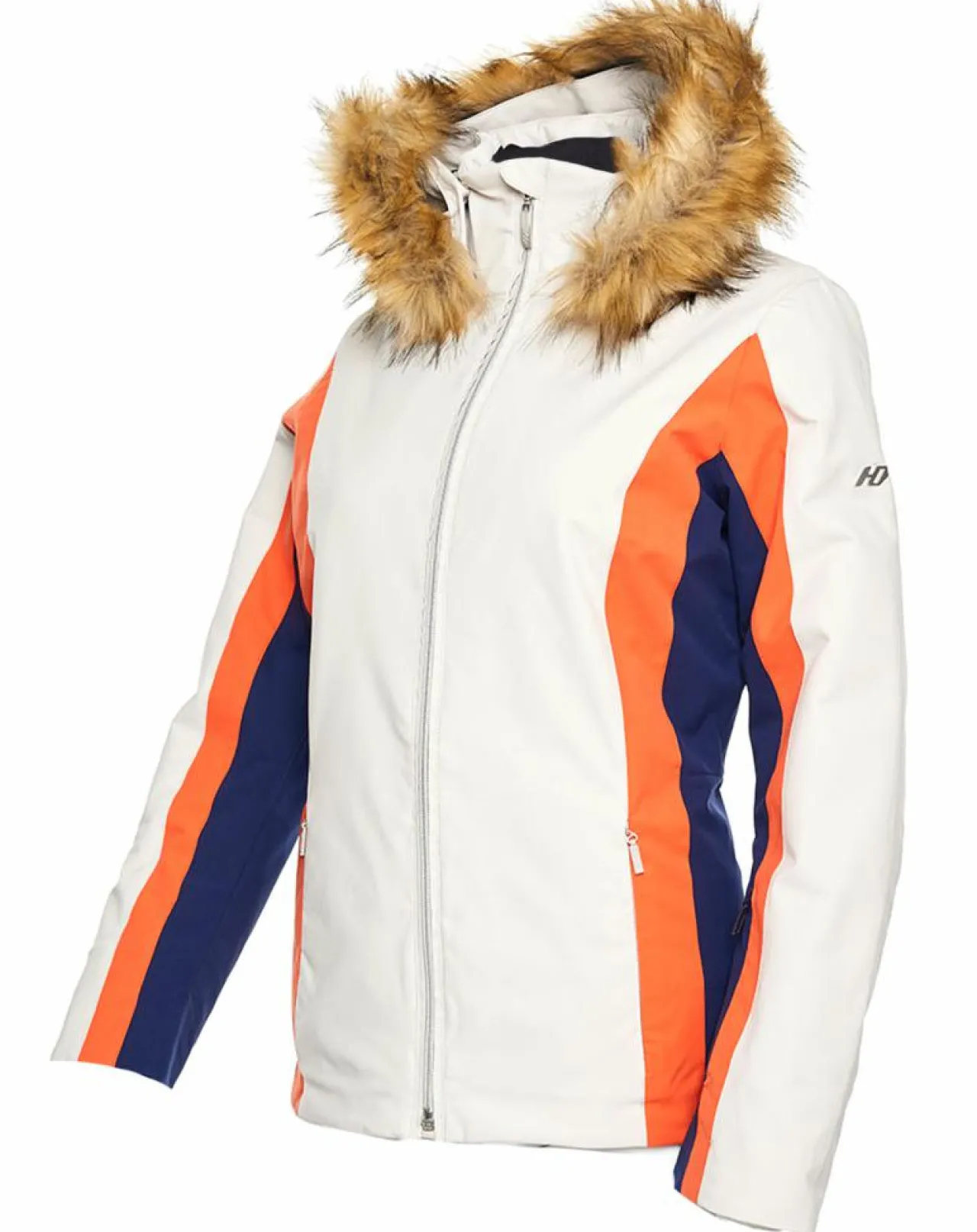 Veste de ski Sella fausse fourrure écru/orange