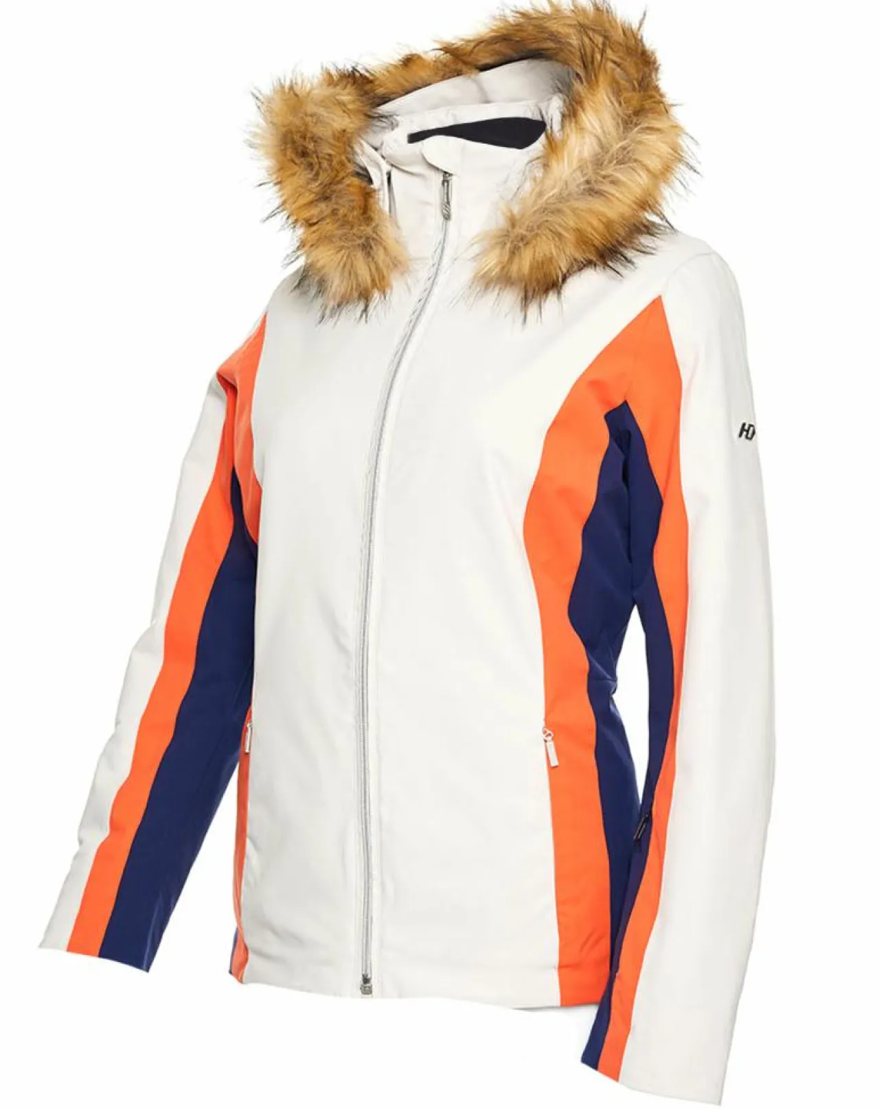 Veste de ski Sella fausse fourrure écru/orange