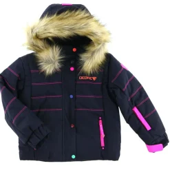 Veste de ski Snow col fausse fourrure bleu foncé