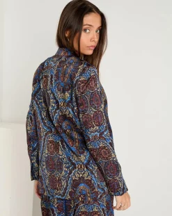 Veste Emma satinée imprimée bordeaux/bleu