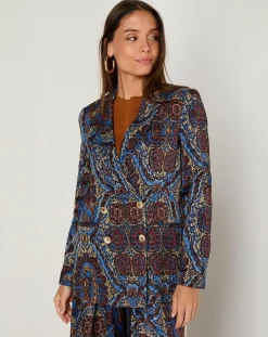 Veste Emma satinée imprimée bordeaux/bleu