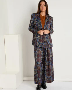 Veste Emma satinée imprimée bordeaux/bleu