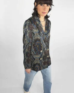 Veste Emma satinée imprimée bordeaux/bleu