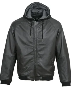 Veste en Cuir à capuche Bruz noire