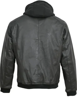 Veste en Cuir à capuche Bruz noire