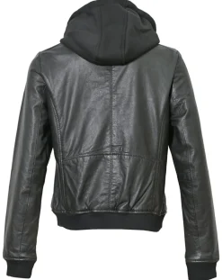 Veste en Cuir à capuche Cornelia noire