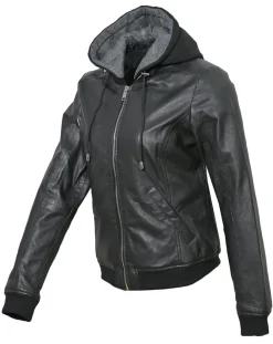 Veste en Cuir à capuche Cornelia noire